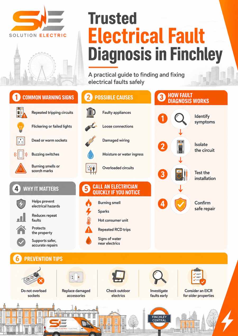 Trusted Electrical Fault Diagnosis in Finchley infographic by Solution Electric